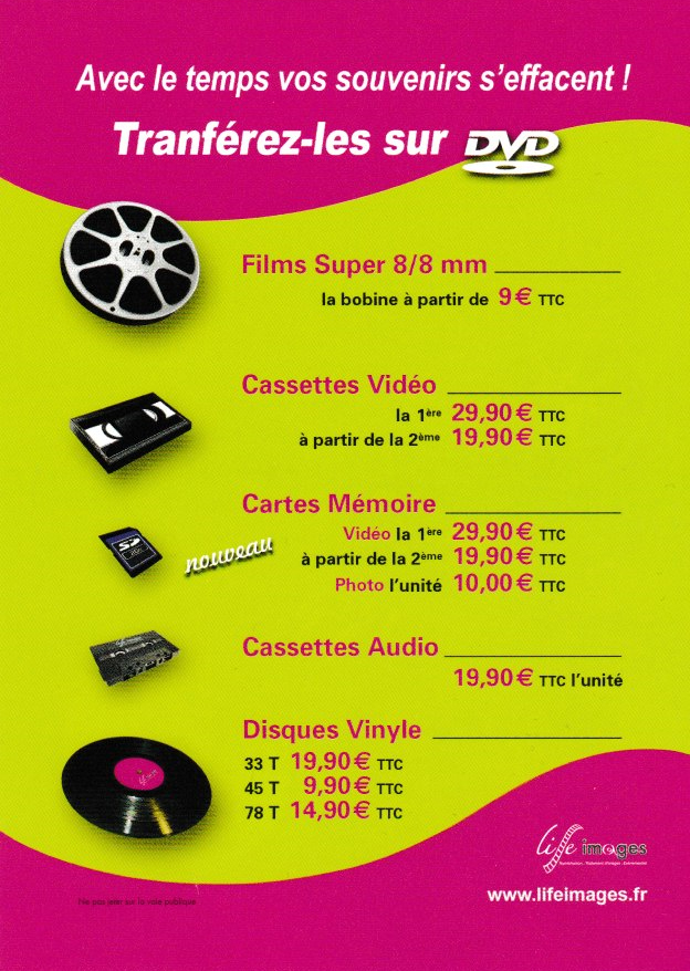 Tarif Copie Vidéo sur Clé usb ou DVD
